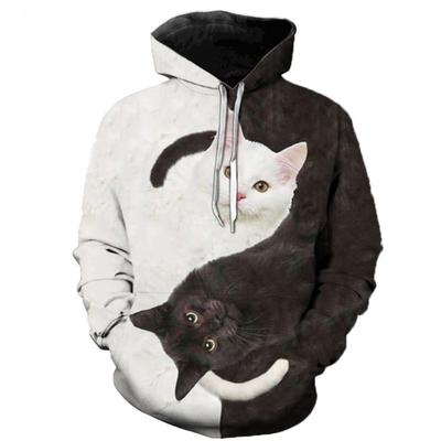 New Fashion Black and White Cat 3D Hoodie Sweatshirts Pullover Men Women Casual Streetwear Plus Size Hoodies