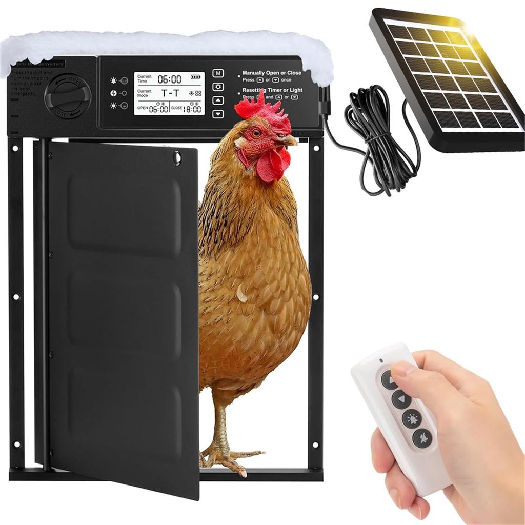 Automatic Chicken Coop Door Solar Powered, Pivot Chicken Door with Timer & Light Sensor, Anti-Pinch Automatic Chicken Door