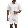 Men's Textured Knit Half Zip Polo Shirt And Shorts Two Piece Set