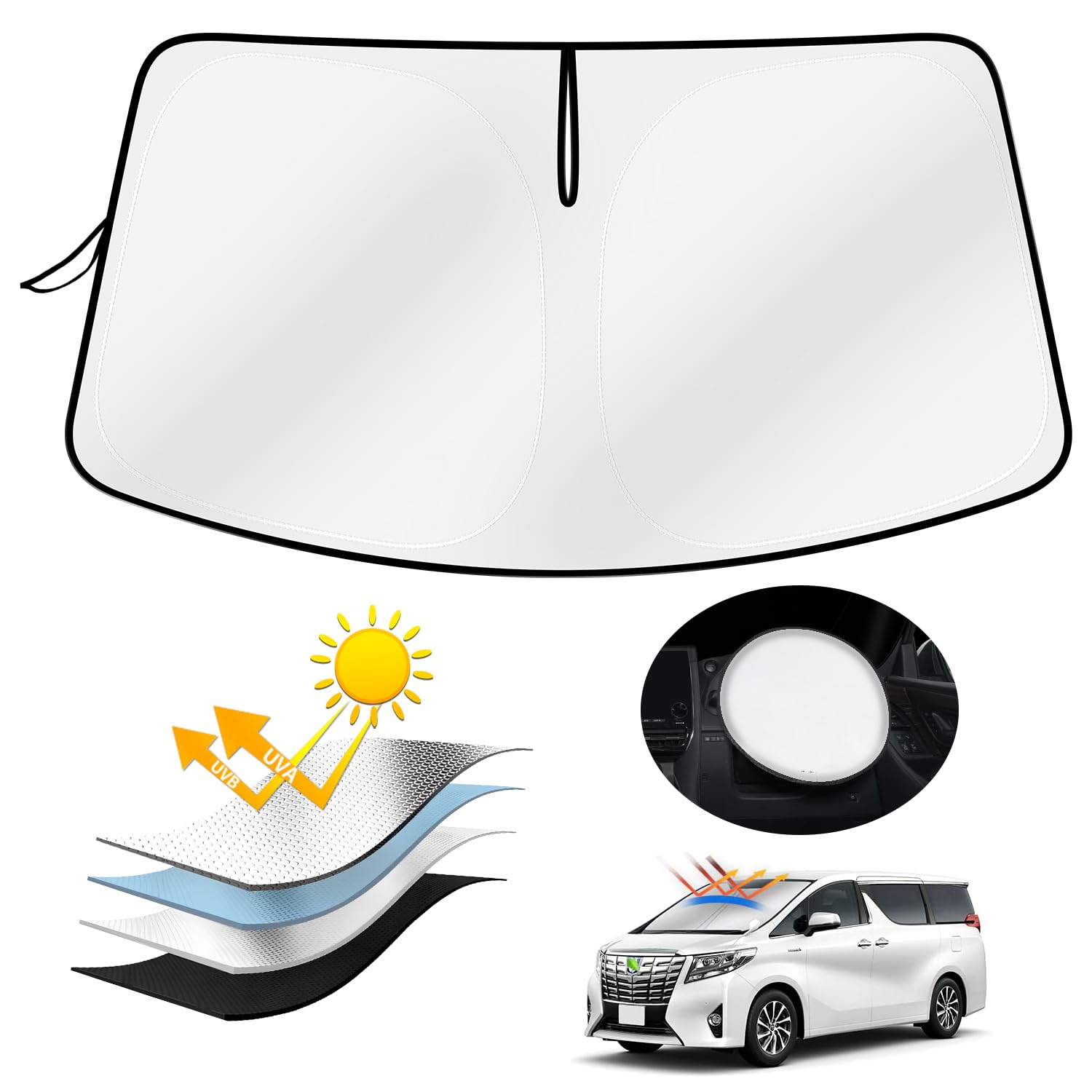 

AUTO SPEC Toyota Alphard 30 Series Front Blackout Front Shade for Vellfire 30 Series and January 2015 UV Sun Heat Easy Installation and Foldable