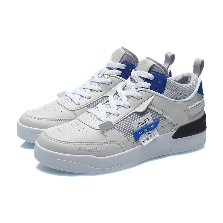 Li Ning CF Non-Slip Wear-Resistant Mid-Top Skate Shoes Men Skate Shoes White Gray Blue AGCR075-2