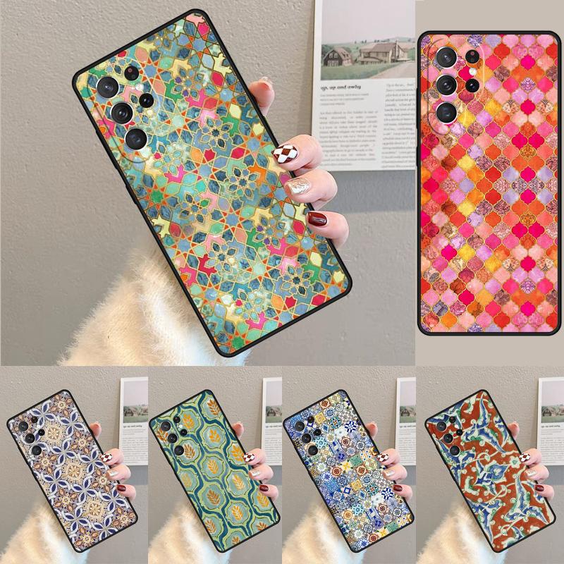 Ancient Floral Tiles Phone Case for Samsung Galaxy note 10 pro S26 Ultra S23 S24 FE S25 S21 S22 PLUS shockproof Cove