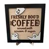 Bood Coffee Freshly Halloween Sign Bar Decor Office Ornament Photo Ghost Frame