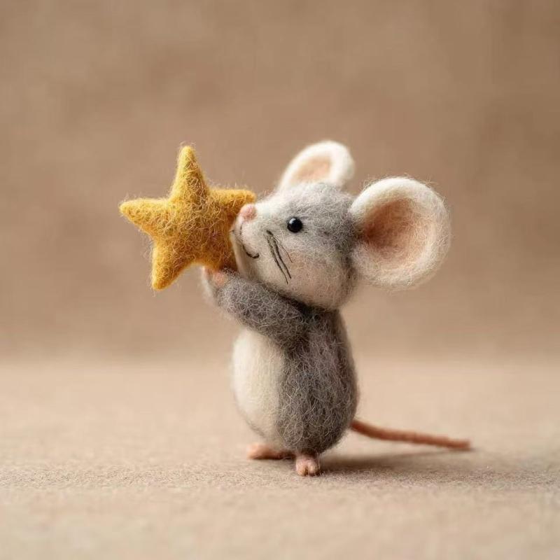 Craft Needle Felting Supply Starry Night Felt Mice Handmade Cute Mouse Collectible Figurine Gifts Mouse Animal Figurine