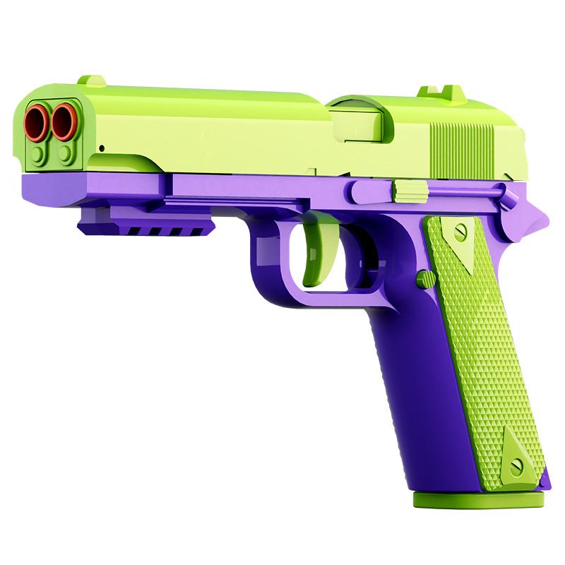Mingjiangtang 1911 Toy Gun: Double-Barrel Ejection Carrot Design, Rapid-Fire Action for Kids.