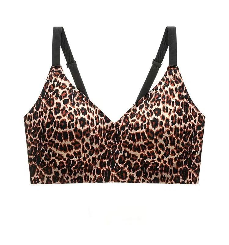 Womens Leopard Print Seamless Push Up No Wire Bra For Plus Size