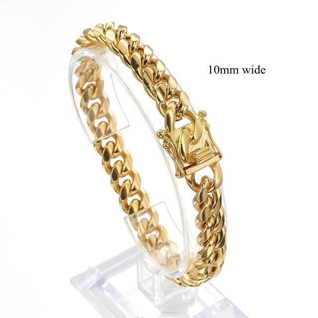 Gold Color/Rose Gold Stainless Steel Curb Cuban Link Chain Bracelet Bangle Jewelry 7-11inch for Men Women 8/10/12/14/16/18mm