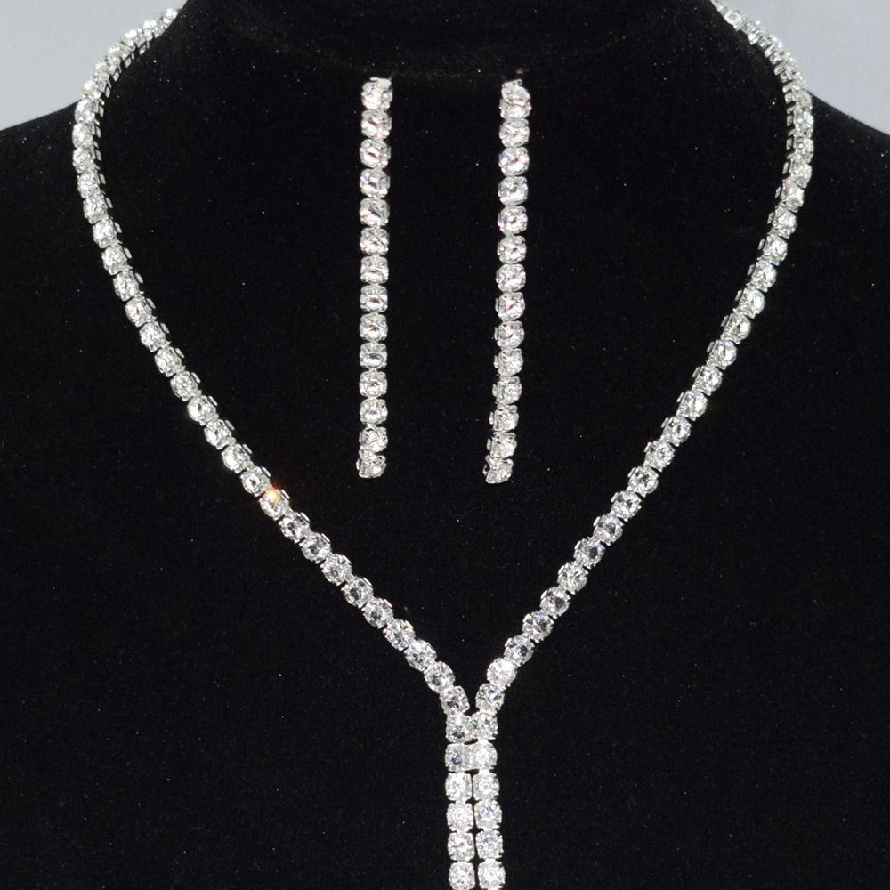 Korean Style Wedding Bride Jewelry Sets Geometric Rhinestone Tassel Earring  Gift