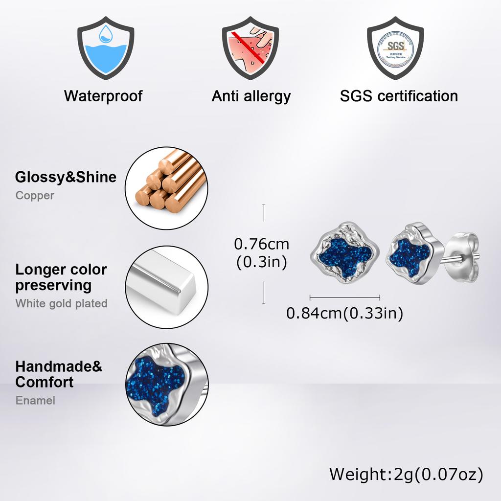 Fashion Punk Black Blue Irregular Geometric Metal Small Stud Earrings Trendy Waterproof Piercing Jewelry for Men Gifts