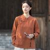 Women Vintage Shirts Stand Tops Spring Chinese Style Solid Color Long Sleeve Button Female Shirts