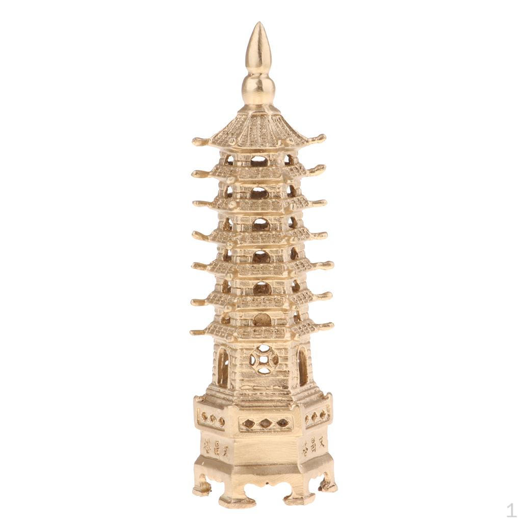 Gold 16x5cm Vintage Copper Pagoda Tower Statue Model Buddhist Temple Model, or Souvenir to Your /