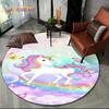 3D Cartoon Unicorn Animal Round Area Rug,Circle Carpet Rug for Living Room Children's Bedroom Sofa Decor,Kid Non-slip Floor Mat
