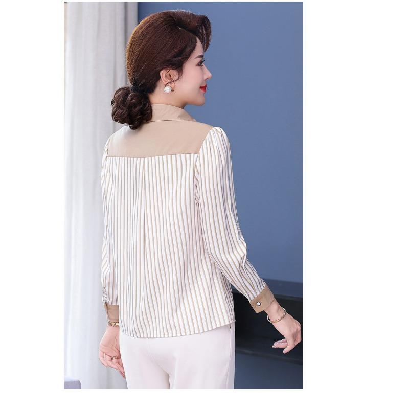 YYFS Women's Fashion Casual Spring Autumn Stripe Print Long Sleeve POLO Neck Blouses & Shirts