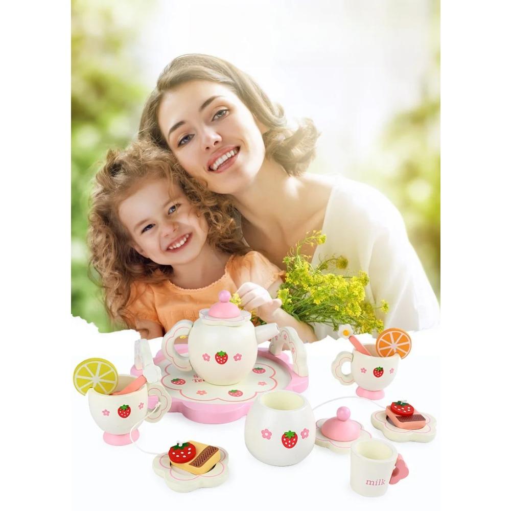 

Early education simulation children playing house, white strawberries, afternoon tea, cake, tea set combination, girls kitchen,