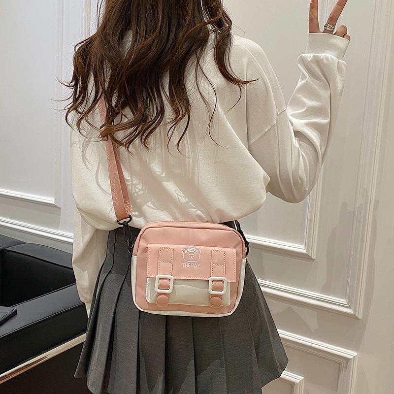 Sweet Contrasting Small Square Bag, New Women's Bag, Fresh Harajuku Messenger Bag, Nylon Cloth.