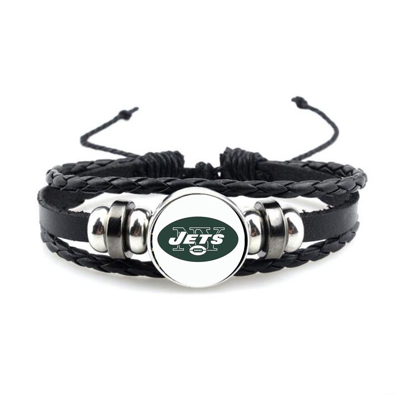 NFL 32 Teams Schwarzes Vintage-Leder-Football-Armband mit Zeit-Edelstein