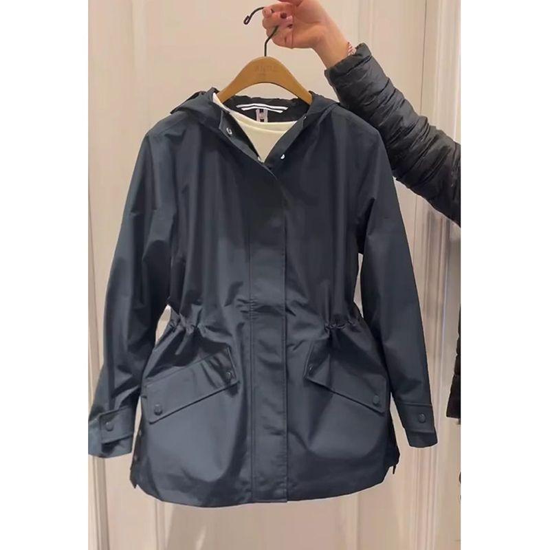 

Классический стиль Черный плащ с капюшоном и кулиской на талии Женский 2024 Новое поступление Нарядный Супер красивый Весна и Осень Black M