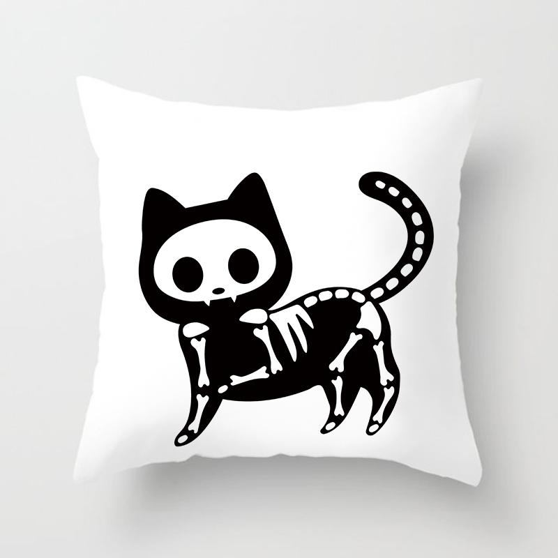 Skull Cat Black Home Decor Cushion Cover Naughty Sofa Car Decoration 45x45cm Pillowcase Square Polyester