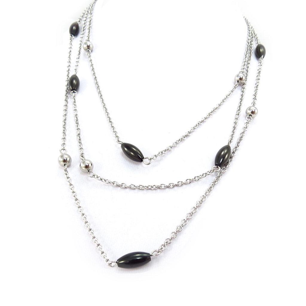 Les Trésors De Lily [K3674] - 'Roxane' Necklace Ruthenium Steel - 45 Cm 3 Rows