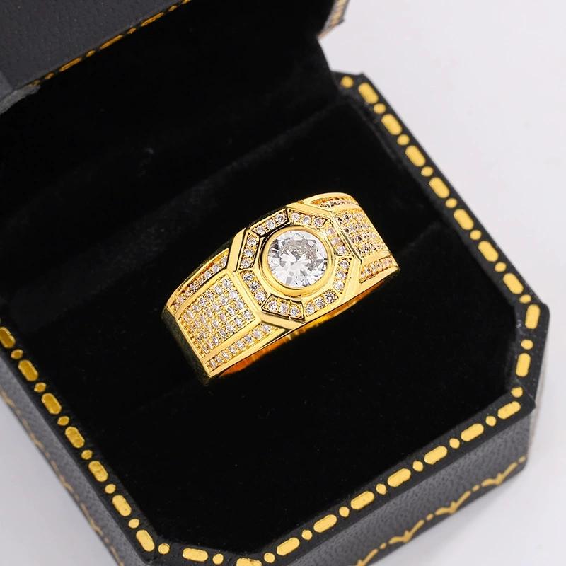 Anillo de Dedo de Boda de Moda para Hombres Lujo Circonita Brillante 18KRGP Color Dorado para Ceremonia Preciosos Accesorios Regalo