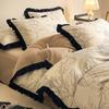Sleep Grid Light French Hepburn Wind Corduroy Milk Velvet Four Piece Set