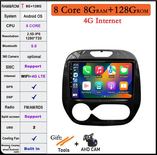 9 lnch For Renault Kaptur Captur 2016 2017 2018 2019 Android 14 Auto Radio Multimedia GPS Player Stereo Carplay WIFI BT