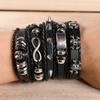 Men's Retro Skull Leather Bracelet Set: Handwoven Multi-Layer Rope with Figure 8 Design, 5 Pieces.