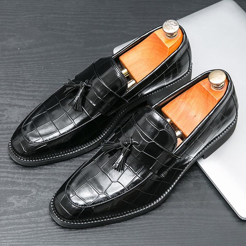 Fashion British Luxury New Designer Alligator Pattern Tassels Formal Shoes For Men Dress Wedding Prom Homecoming Zapatillas Hombre