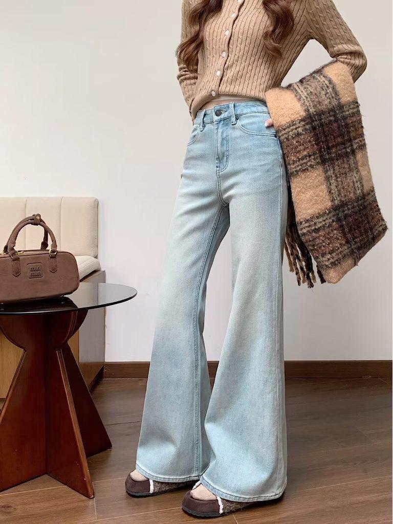 2025 Autumn Plus Size High Waist Stretch Jeans - Loose Fit, Slimming, Narrow Leg, Floor-Length for Women