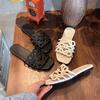 The First Layer of Sheepskin Flat-bottomed Slippers, the New Summer Hollowed-out Outer Wear Casual Semi-drag Versatile Open-toed Sandals Women's Shoes