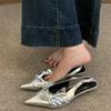 Summer Silvery Pointed Toe Women Sandals Fashion Butterfly-knot Singbacks Pumps Ladies Party Dress Low Heel Sandalias