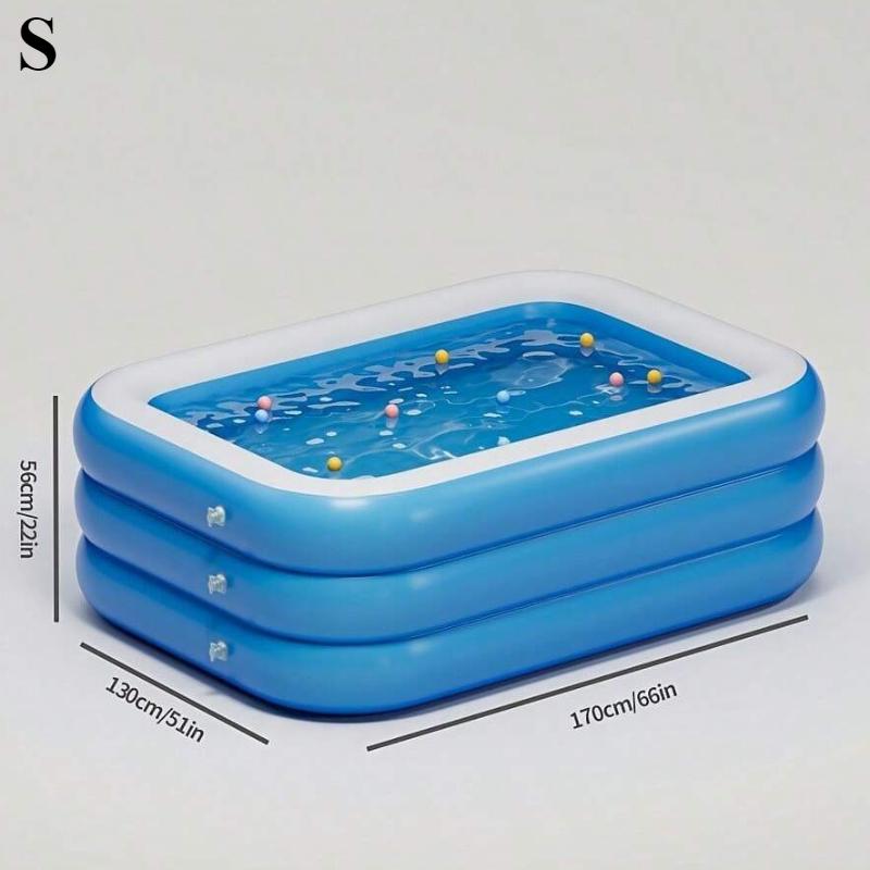 Three Ring Raised and Thickened Single Bottom Square Family Inflatable Swimming Pool Blue and White Large Home Swimming Pools
