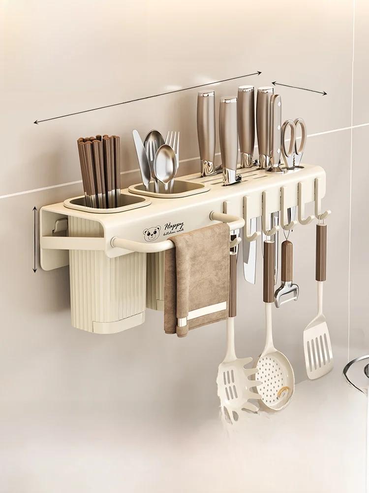 Inteated Wall-Mounted Kitchen Storage Box No-Punching Chopstis Holder Multi-Functional Kitchen Storage Ra Home Use