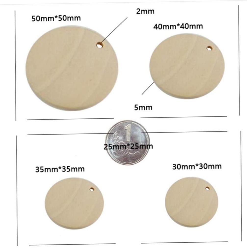 ULDIGI 50pcs Circle Labels, Wooden Tags, Wood Jewelry Chips, 7-Disc Wood with Holes, Charms, DIY Pendants, Wooden Charms