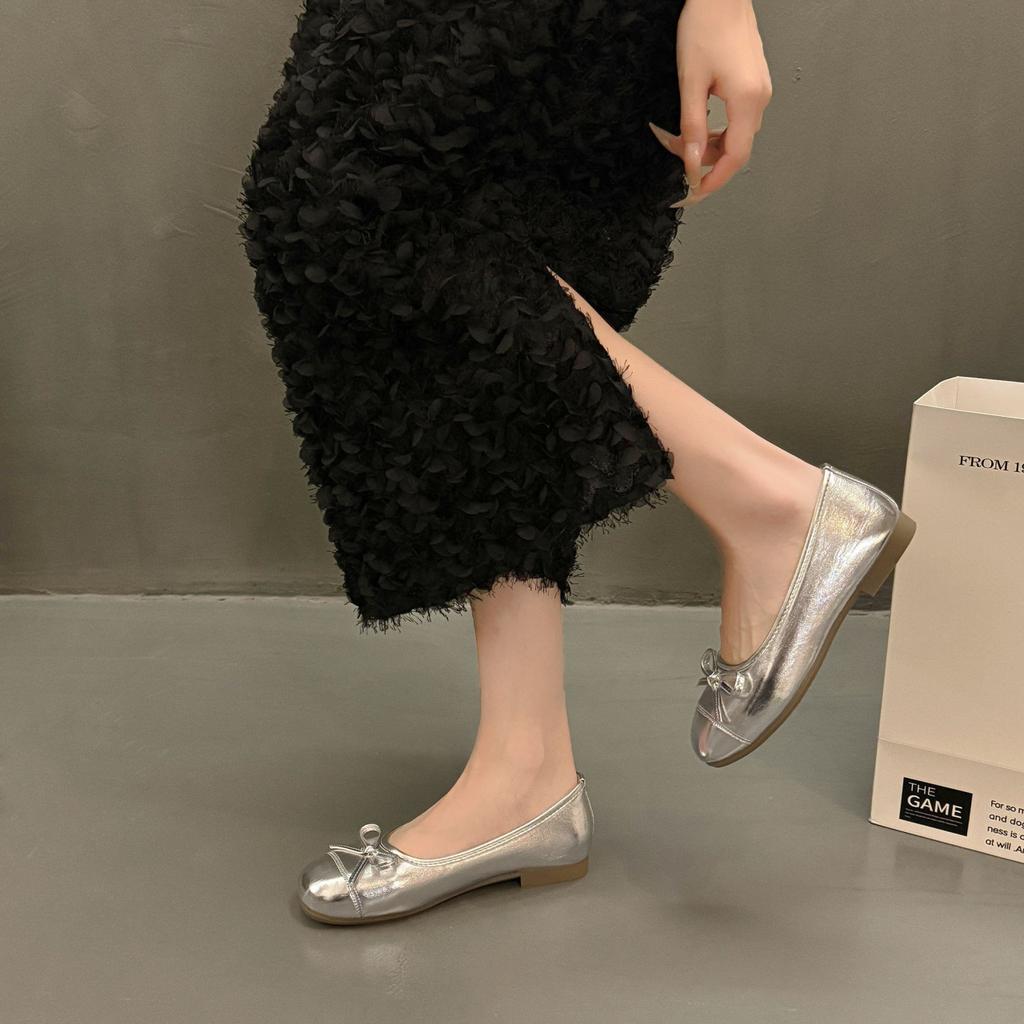 2025 new gentle fairy style single shoes female 2025 new French elegant bow round head light mouth skirt