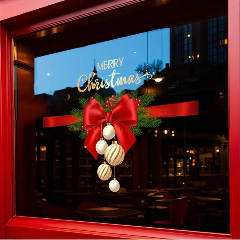 Christmas Wallpaper Glass Stickers New Year Window Decoration Painting Ball Stickers Christmas Atmosphere Bow Wall Stickers