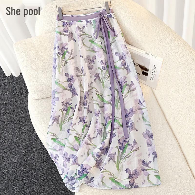 Женская midi-юбка А-силуэта с высокой талией и цветочным принтом S