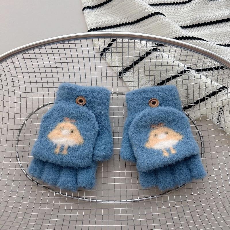 - Jahresalte Kinderhandschuhe 2 Winter Cartoon Baby Kältefest Niedlich Warm Verdickt Fünffinger Klapp-Halbfinger Finger