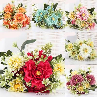 7 Head Vintage Camellia Artificial Peony Rose Flower Silk Fake Flower For Valentine's Wedding Party DIY Bouquet Home Decoration