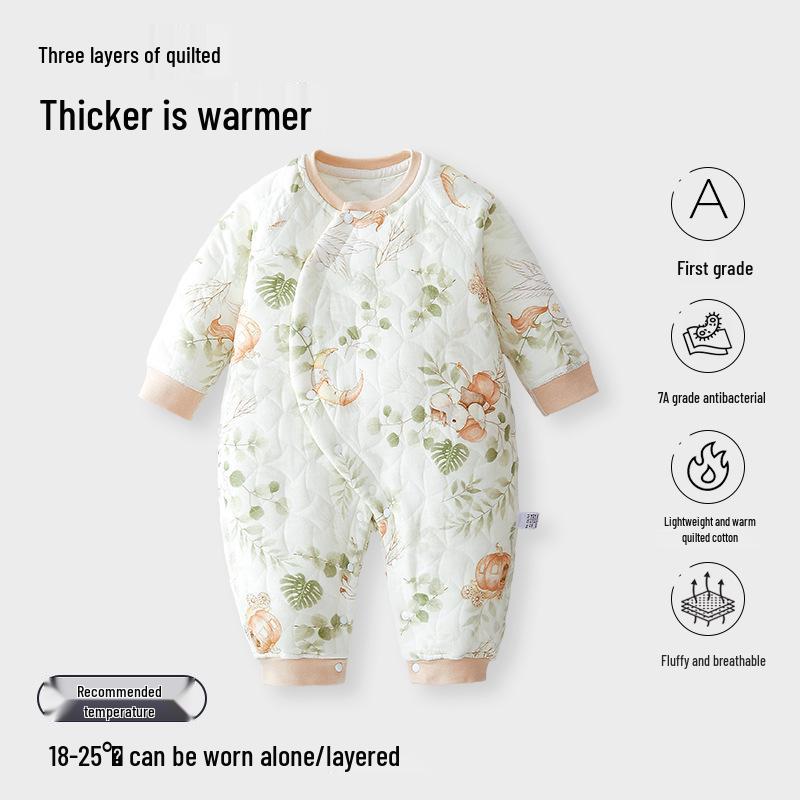 Детский ромпер из чистого хлопка: Стеганый, Теплый Костюм-Шаровары для Осени/Зимы, Тонкий Весенний Комплект для Младенцев и Малышей 59cm