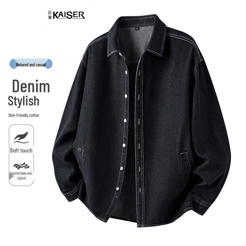 Caesar Men s Cotton Blend Denim Long-Sleeve Shirt Jacket L