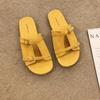 Leather Yellow One-word Drag Women's Summer Wear New Thick-bottomed Seaside Beach Sandals