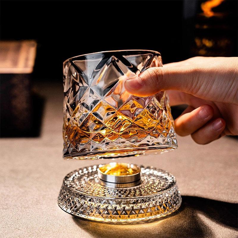 Whiskey Glasses Rotating Whisky Glass with Glass Base 360 Rotate Degrees Crystal Rum Glass for Cocktail Party Drinking 2026 New