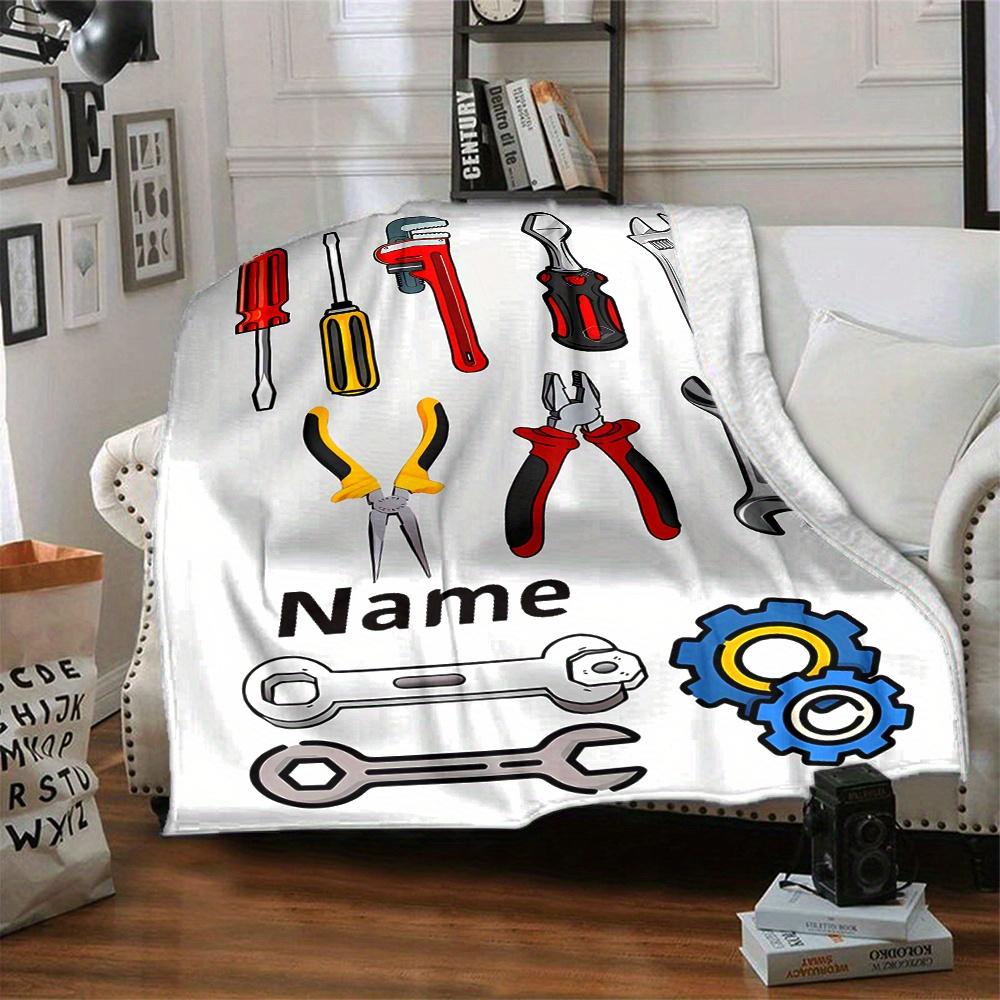 Tools And Gears Blanket With Customizable Name Four Seasons Comfortable Shawl Blanket Suitable For Home Travel Camping Office Decoration Perfect Gift