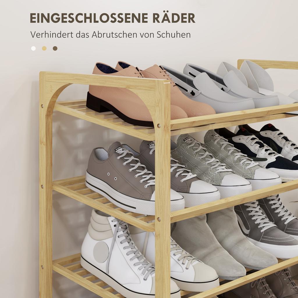 Bamboo Shoe Rack, 15.5 Cm Shelf Height, Ventilated Slat Design, 76 X 33 X 67 Cm, Natural Wood Effect