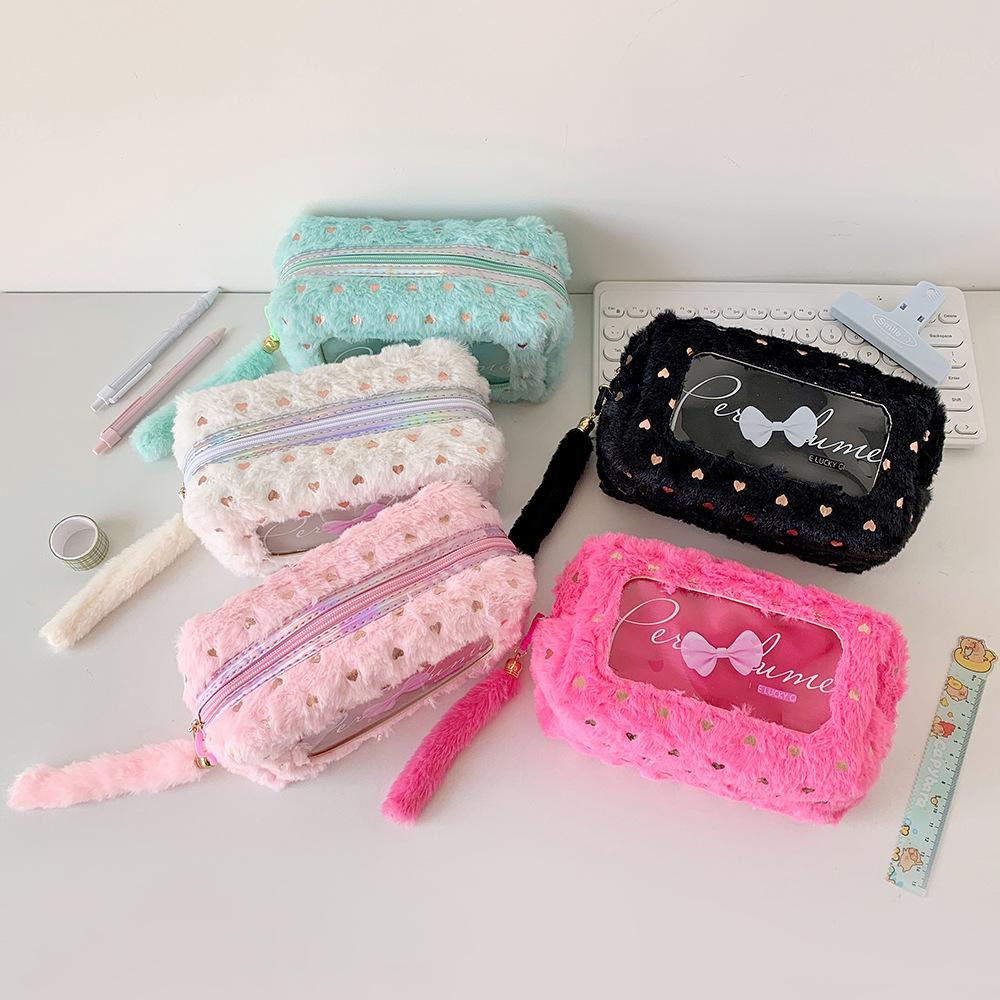 Bowknot Korean Style Pencil Case Plush PVC Bow Pencil Pouch Kawaii Y2K Bow Stationery Bag  Student
