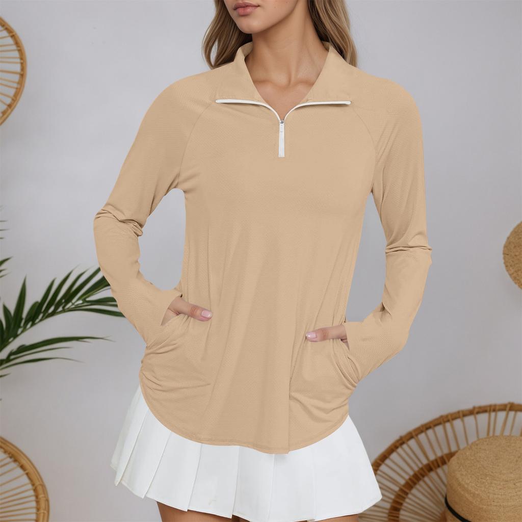 Women's Yoga Clothes Long Sleeve Pocket Style Sports Running Quick Dry Fitness Clothes Sun Clothes