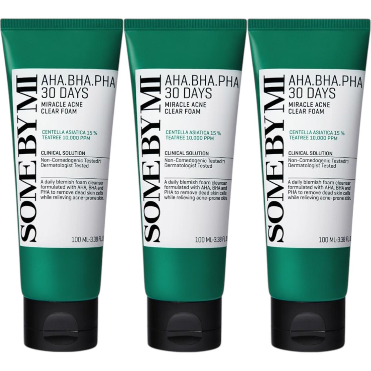 SOME BY MI AHA BHA PHA 30 Days Miracle Acne Clear Foam Deep Cleansing & Pore Care Facial Cleanser 100ml x3
