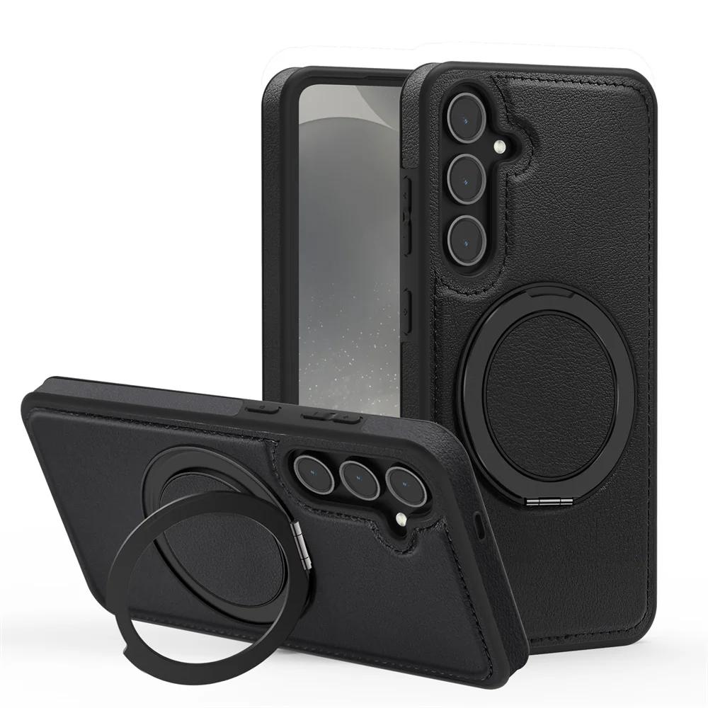 Business Rotating Stand Leather Magnetic Phone Case for Samsung Galaxy S26 S25 Edge S24 Ultra FE S22 S23 Plus Protector Cover