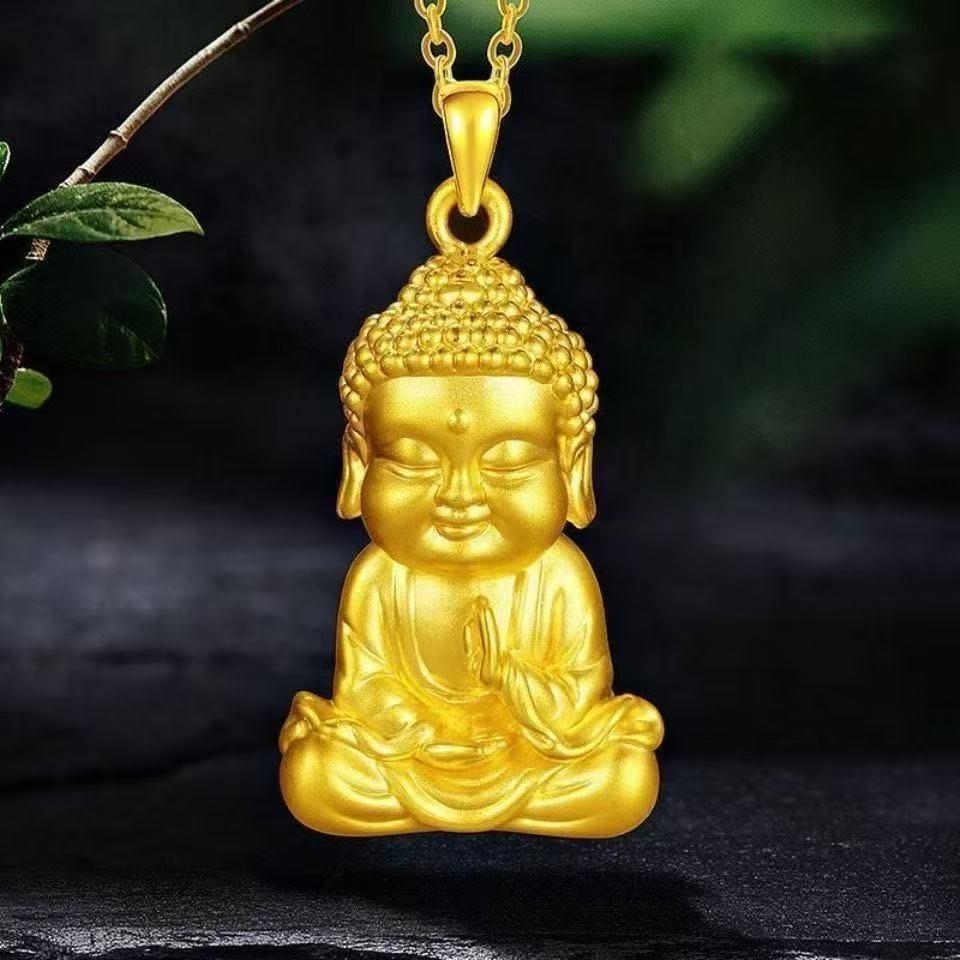 Elegant Gold Tathagata Buddha Necklace: O-Chain Design for Women, Exquisite Chinese Style.